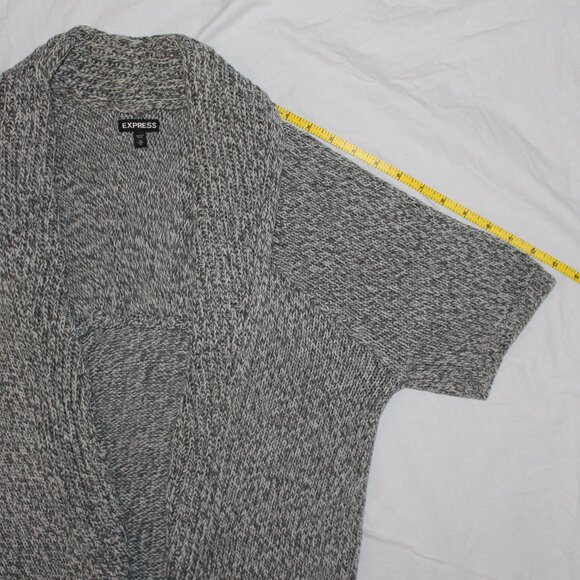 Express Gray/White Variegated Short Sleeve Heavy Open Front Roll Collar Sweater - Picture 5 of 15